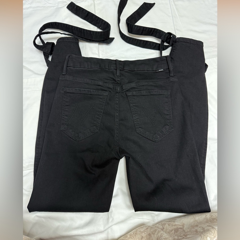 MOTHER Black Tie-Waist Denim Pants